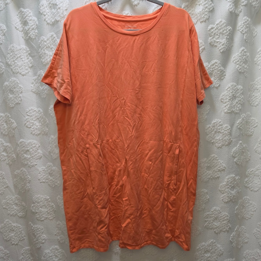 Eileen Fisher Womens Organic Cotton Jersey Pocket Tunic Dress Orange Large